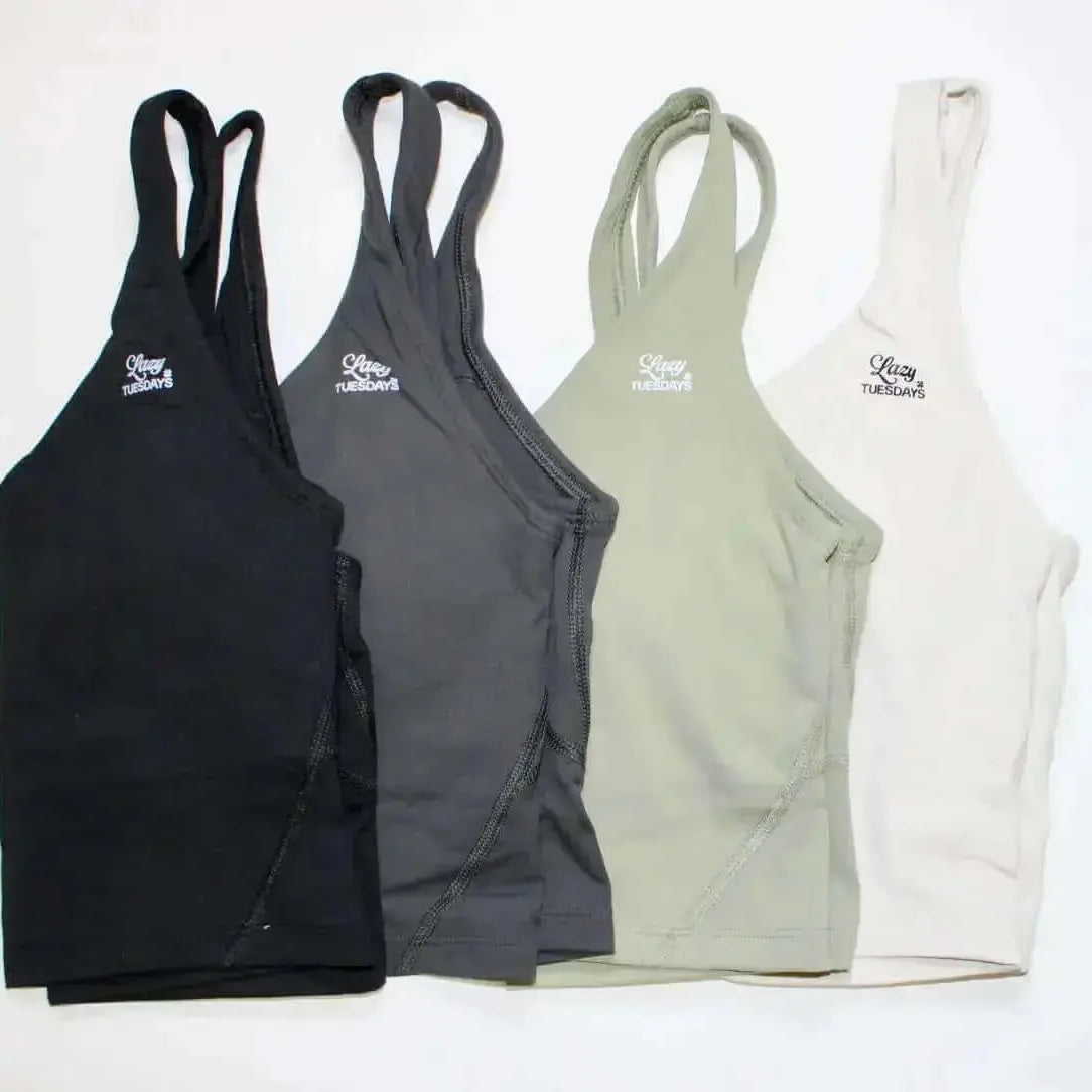 lazy tuesdays everest sports bra in black gray green and white