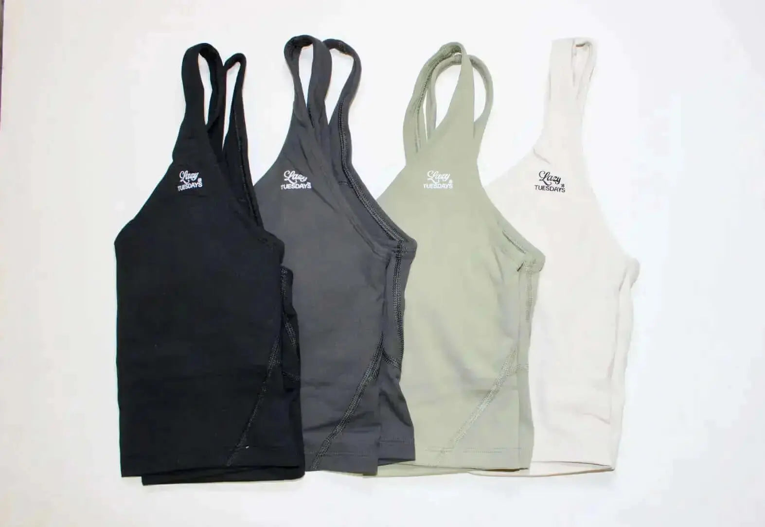 lazy tuesdays everest sports bra in black gray green and white