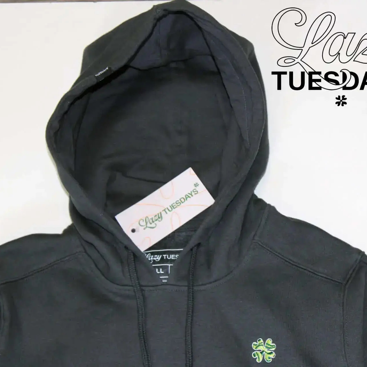 The Tuesday Hoodie - Charcoal Front Detail Gray Lazy Tuesdays