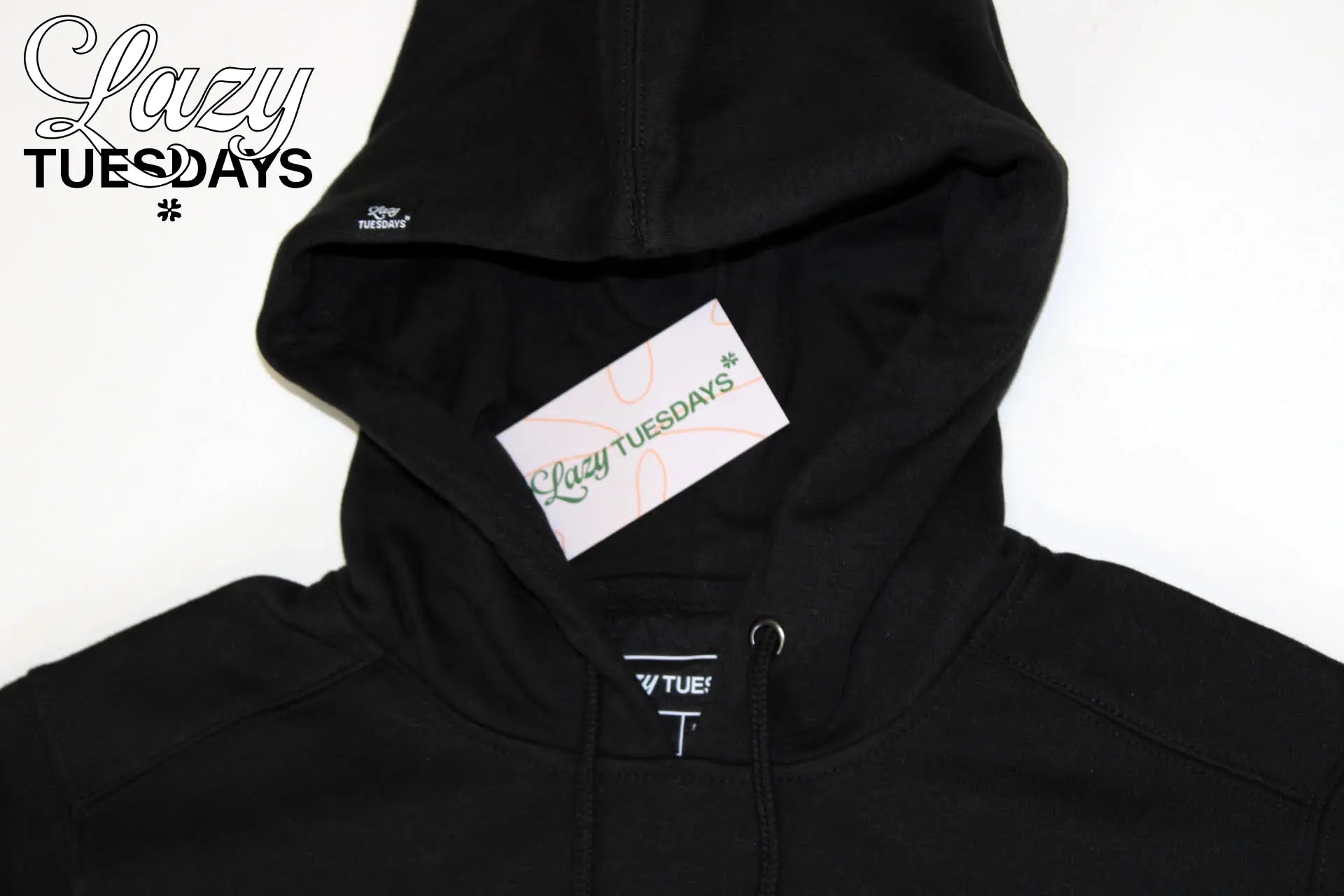 The Tuesday Hoodie - Black Front Detail Lazy Tuesdays