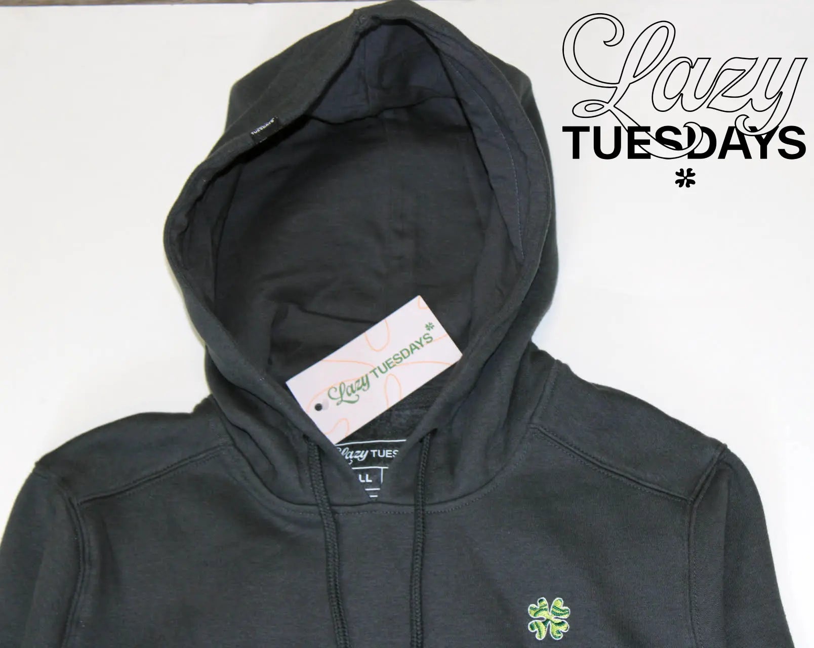 The Tuesday Hoodie - Charcoal Front Detail Gray Lazy Tuesdays